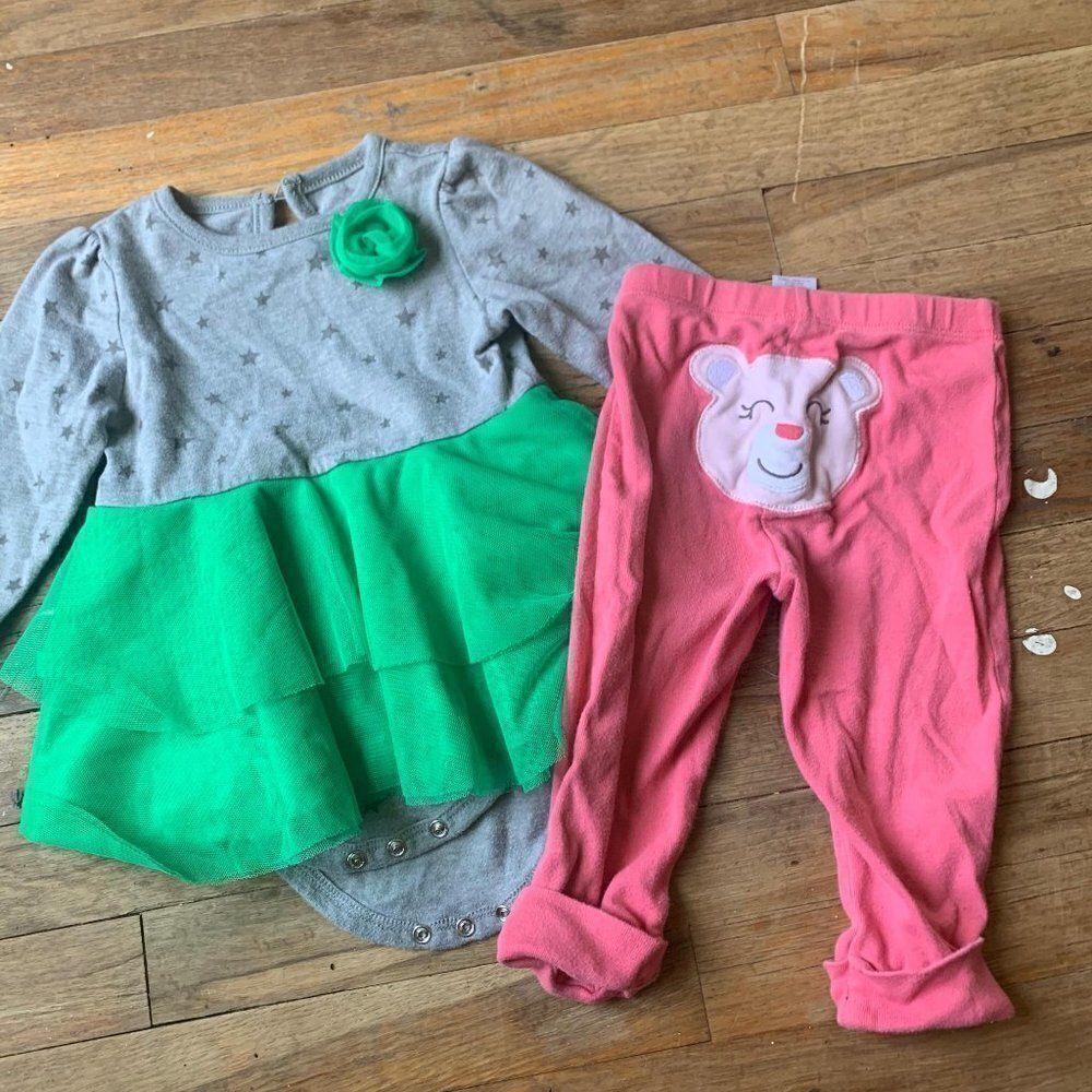 Bundle girl dress set and pants size 9M